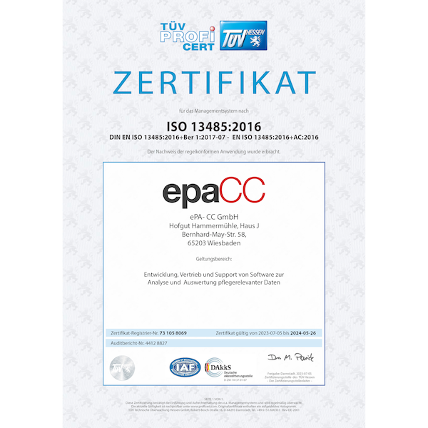 TÜV-Zertifikat ISO13485 epaCC
